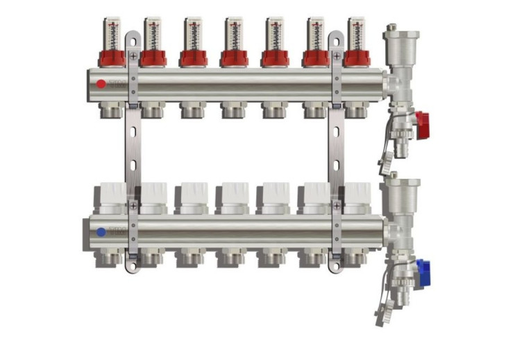 Коллекторная группа 1"-3/4", 7 ходов латунный корпус без кранов TIM 